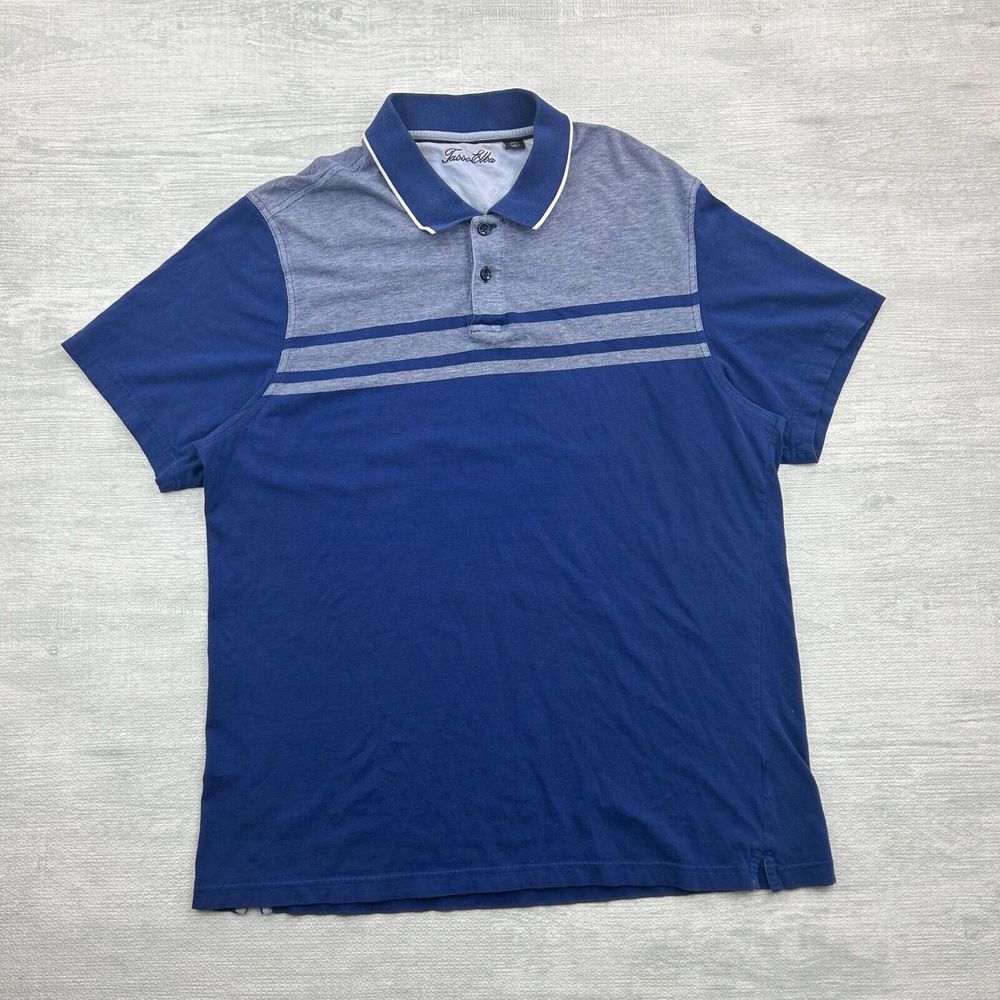 Tasso Elba Polo Shirt Mens XL Blue Cotton Collared Striped Short Sleeve Rubgy